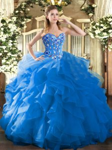 Dramatic Organza Sleeveless Floor Length Quinceanera Gown and Embroidery and Ruffles