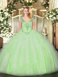 Glamorous Sleeveless Beading and Ruffles Lace Up Quinceanera Gowns