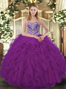 Sleeveless Lace Up Floor Length Beading and Ruffled Layers Ball Gown Prom Dress