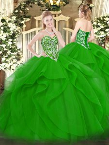 Smart Green Sweetheart Neckline Beading and Ruffles Sweet 16 Dresses Sleeveless Lace Up