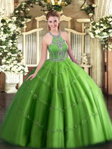 Unique Sleeveless Beading and Appliques Lace Up Sweet 16 Quinceanera Dress