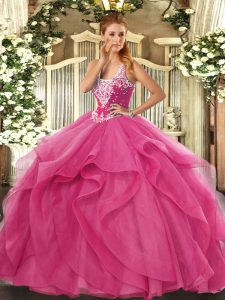 Custom Fit Sleeveless Lace Up Floor Length Beading and Ruffles Quinceanera Dresses