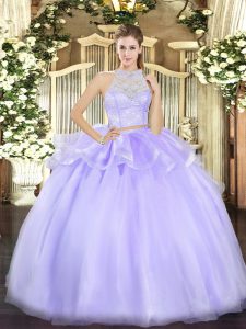 Enchanting Lavender Zipper Quinceanera Dresses Lace Sleeveless Floor Length