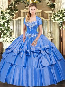 Charming Baby Blue Lace Up Sweetheart Beading and Ruffled Layers Quinceanera Gowns Organza and Taffeta Sleeveless