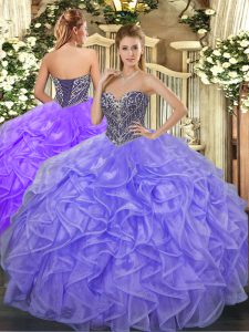 Floor Length Lavender Sweet 16 Dress Sweetheart Sleeveless Lace Up