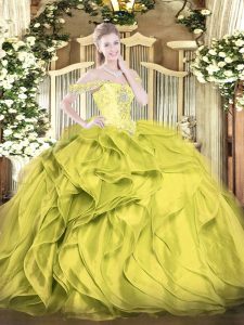 Olive Green Sleeveless Organza Lace Up Quinceanera Gowns for Military Ball and Sweet 16 and Quinceanera