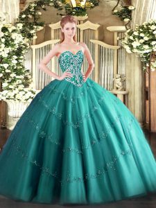 Edgy Ball Gowns Vestidos de Quinceanera Teal Sweetheart Tulle Sleeveless Floor Length Lace Up