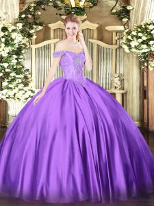 Customized Purple Sleeveless Floor Length Beading Lace Up Quinceanera Gown