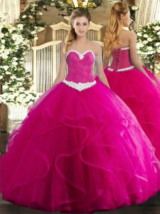 Discount Tulle Sleeveless Floor Length Quinceanera Dress and Appliques and Ruffles