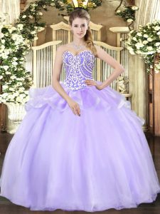 Gorgeous Sleeveless Floor Length Beading Lace Up Sweet 16 Dress with Lavender