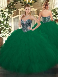 Dark Green Sweetheart Lace Up Beading and Ruffles Vestidos de Quinceanera Sleeveless