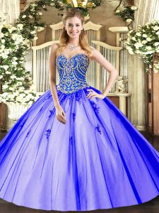 Elegant Sweetheart Sleeveless Tulle Quinceanera Dress Beading and Appliques Lace Up