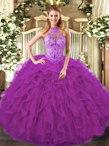 Organza Sleeveless Floor Length Vestidos de Quinceanera and Beading and Ruffles