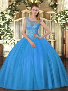 Fabulous Sleeveless Beading Lace Up Sweet 16 Quinceanera Dress with Baby Blue