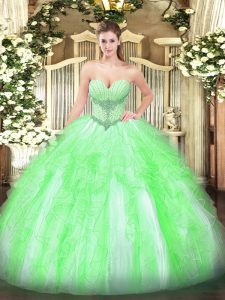 Sweetheart Sleeveless Quinceanera Gown Floor Length Beading and Ruffles Tulle