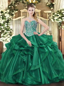 Super Sleeveless Lace Up Floor Length Beading and Ruffles Quinceanera Dresses