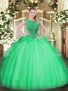 Floor Length Zipper Quinceanera Gown Apple Green for Sweet 16 and Quinceanera with Beading and Ruffles