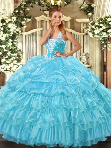 Floor Length Ball Gowns Sleeveless Aqua Blue 15th Birthday Dress Lace Up