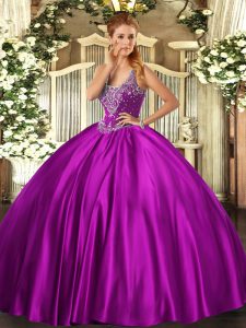 Satin Sleeveless Floor Length Ball Gown Prom Dress and Beading