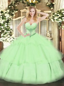 Best Sweetheart Sleeveless Lace Up Sweet 16 Dress Yellow Green Tulle