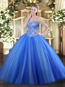 Appliques Quinceanera Dress Blue Lace Up Sleeveless