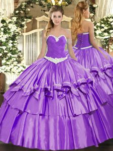 Lavender Sweetheart Neckline Appliques and Ruffled Layers Sweet 16 Quinceanera Dress Sleeveless Lace Up