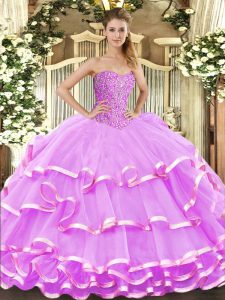 Sleeveless Beading and Ruffled Layers Lace Up Quinceanera Dress