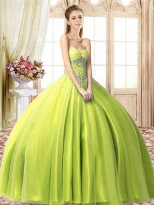 Sophisticated Sweetheart Sleeveless Tulle Quinceanera Dresses Beading Lace Up