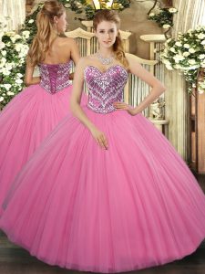 Sleeveless Beading Lace Up Quinceanera Gowns