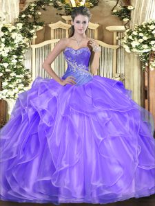 Floor Length Lavender Quinceanera Gown Sweetheart Sleeveless Lace Up