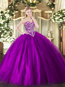 Eggplant Purple Lace Up Sweetheart Beading Quinceanera Gowns Tulle Sleeveless