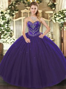 Elegant Purple Sleeveless Beading Floor Length 15 Quinceanera Dress