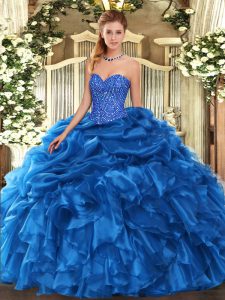 Eye-catching Sleeveless Lace Up Floor Length Beading and Ruffles and Pick Ups Quinceanera Dress