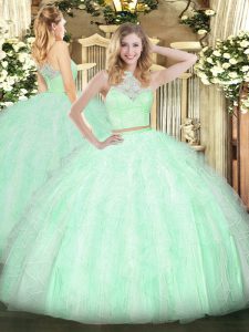 Floor Length Two Pieces Sleeveless Apple Green Sweet 16 Dresses Zipper