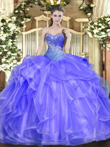 Beading and Ruffles 15 Quinceanera Dress Blue Lace Up Sleeveless Floor Length