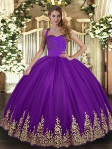 Unique Purple Lace Up 15 Quinceanera Dress Appliques Sleeveless Floor Length