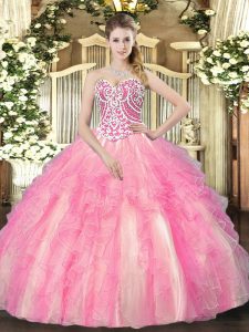 Nice Sleeveless Beading and Ruffles Lace Up Quinceanera Dress