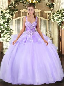 Smart Floor Length Lavender Sweet 16 Dress Straps Sleeveless Lace Up