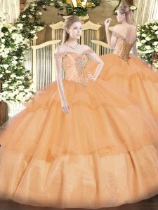 Organza Sleeveless Floor Length Sweet 16 Dresses and Beading and Ruffled Layers