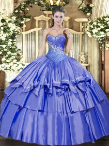 Floor Length Ball Gowns Sleeveless Blue Quinceanera Dress Lace Up