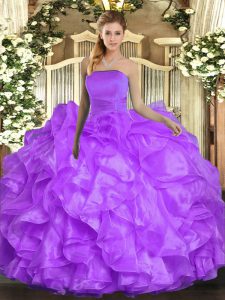 Custom Fit Lavender Sleeveless Floor Length Ruffles Lace Up Quinceanera Gown