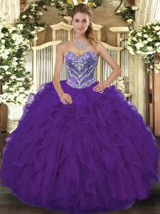 Custom Design Floor Length Ball Gowns Sleeveless Purple 15 Quinceanera Dress Lace Up