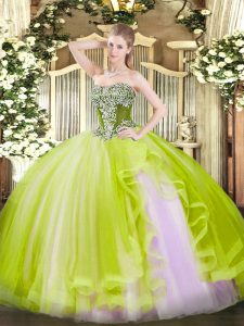 Modern Strapless Sleeveless Lace Up Sweet 16 Quinceanera Dress Yellow Green Tulle