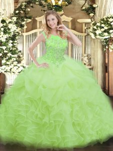 Pretty Sleeveless Floor Length Beading and Ruffles Zipper Sweet 16 Dress