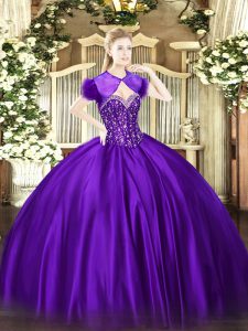 High End Sweetheart Sleeveless Satin Sweet 16 Quinceanera Dress Beading Lace Up