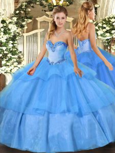 Colorful Sleeveless Beading and Ruffled Layers Lace Up Quinceanera Gowns