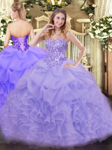 Sweetheart Sleeveless Lace Up 15 Quinceanera Dress Lavender Organza