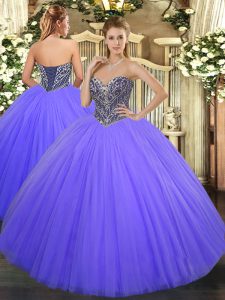 Lavender Sleeveless Floor Length Beading Lace Up Vestidos de Quinceanera