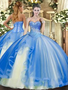 Cheap Baby Blue Lace Up Sweetheart Beading and Ruffles Sweet 16 Dresses Tulle Sleeveless