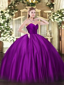 Best Purple 15th Birthday Dress Military Ball and Sweet 16 and Quinceanera with Ruching Sweetheart Sleeveless Zipper